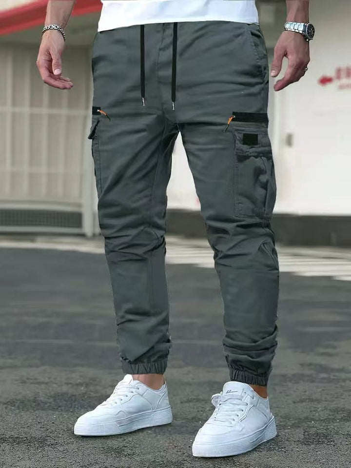 Herren Tapered Cargo-Jogginghose mit Tunnelzugbund, Reißverschlusstaschen & elastischen Bündchen Drune