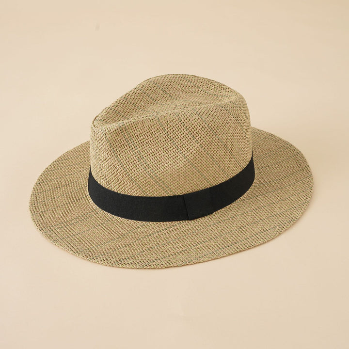 Damen Strand-Fedora-Hut aus atmungsaktivem Naturmaterial mit breiter Krempe und schickem Band Drune
