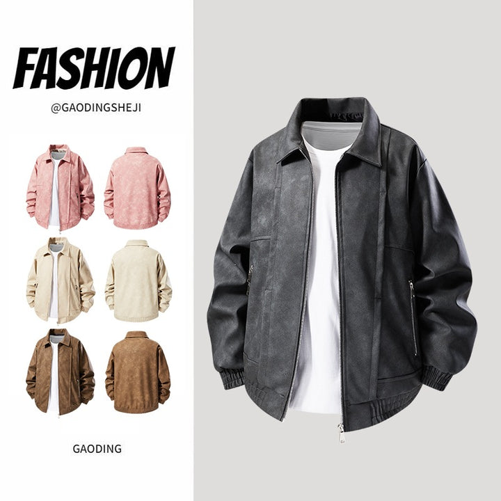 Herren Lässige Kunstlederjacke mit elastischen Bündchen Drune