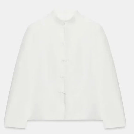 Damen Kurzgeschnittene Blousonjacke mit Stehkragen und Knotenverschlüssen Drune