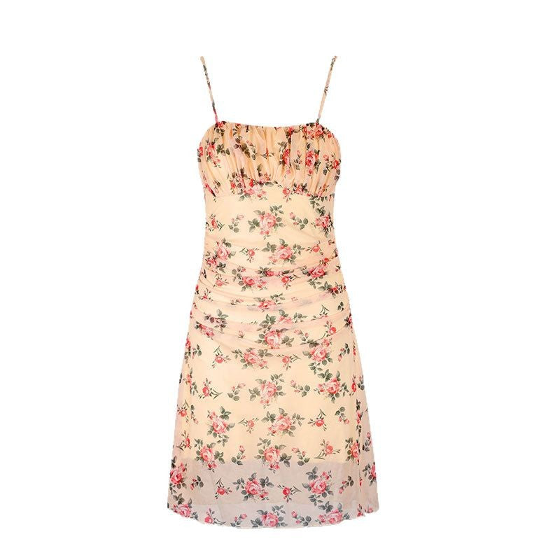 Damen sommerliches Raffungskleid mit Spaghettiträgern Drune