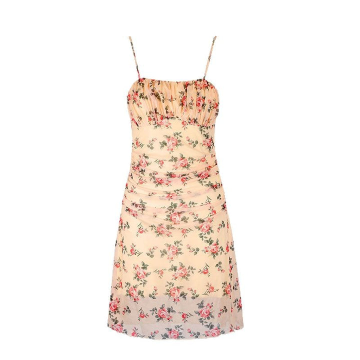 Damen sommerliches Raffungskleid mit Spaghettiträgern Drune