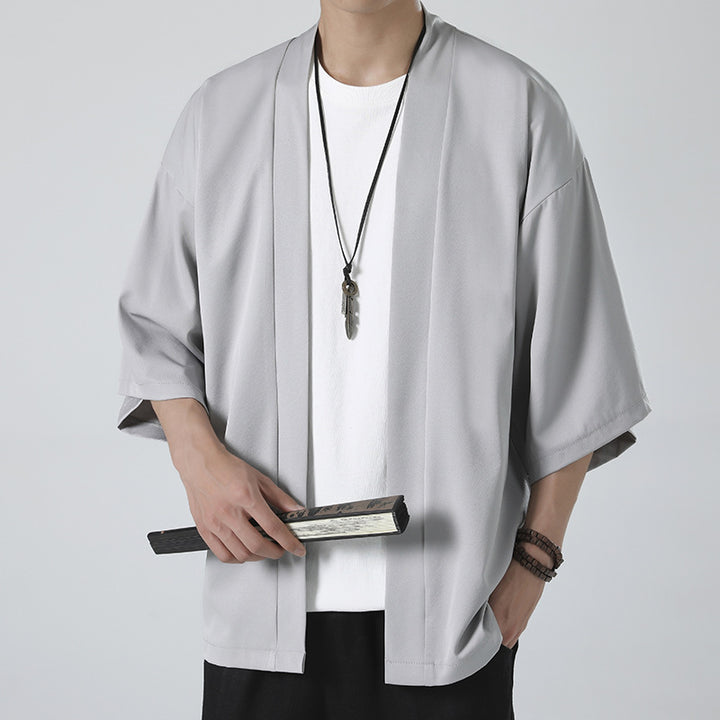 Herren nan kimonoartige Kurzjacke im Oversize-Stil mit offenem Schnitt und weichem Fall Drune