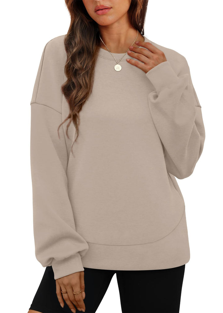 Damen nan lässiges Oversize Rundhals-Sweatshirt mit überschnittener Schulter gerundetem Saum und weichem Innenfutter Drune