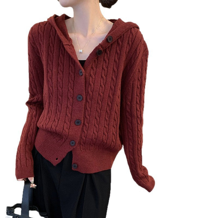 Damen Strickjacke mit Kapuze und Knopf-Detail Drune