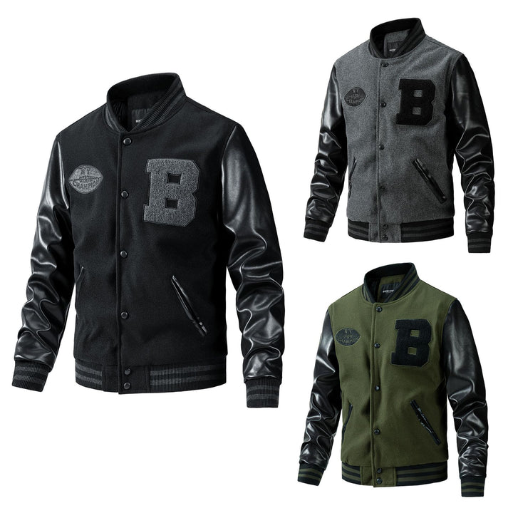 Herren Collegejacke aus Wollmix mit verstärkten Lederärmeln Drune