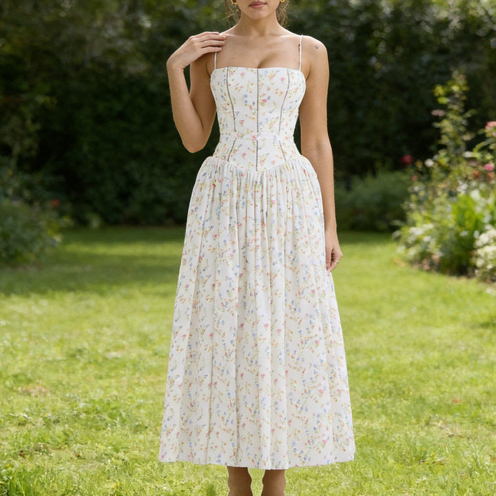 Damen Elegantes Maxikleid mit floralem Muster und schulterfreiem Design Drune