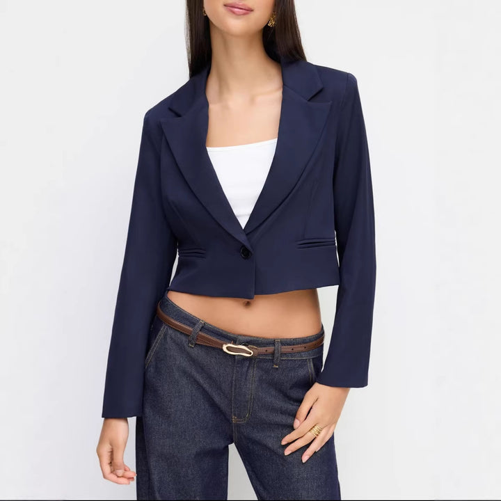 Damen Kurzblazer im Cropped‑Schnitt mit Reverskragen und ein‑Knopf‑Verschluss Drune