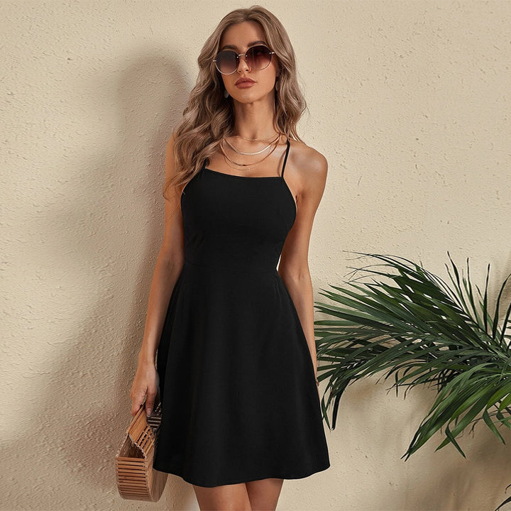 Damen Sommerliches A-Linien Kleid mit Spaghetti-Trägern Drune