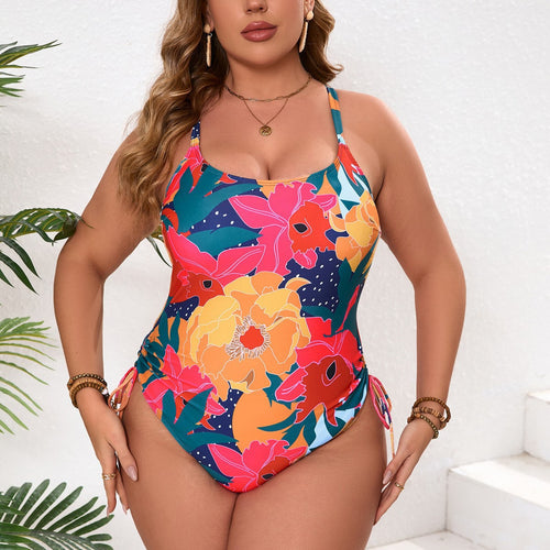 Damen Einteiler Badeanzug mit floralem Design und verstellbaren Trägern Drune