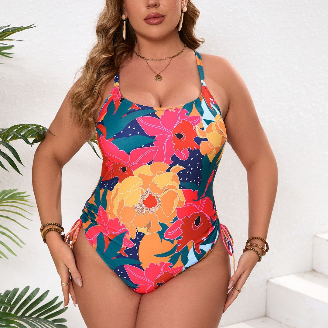 Damen Einteiler Badeanzug mit floralem Design und verstellbaren Trägern Drune
