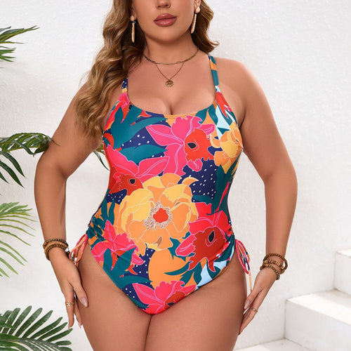Damen Einteiler Badeanzug mit floralem Design und verstellbaren Trägern Drune