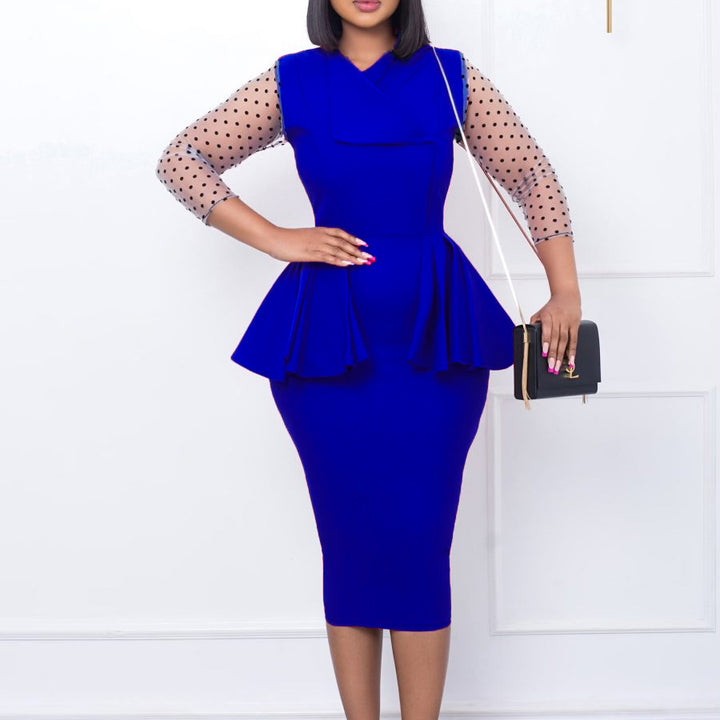 Damen Elegantes Business-Kleid mit Puffärmeln Drune