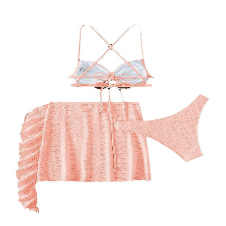 Damen Bikini-Set mit trägerlosem Oberteil, hohem Beinausschnitt und fließendem Rock Drune