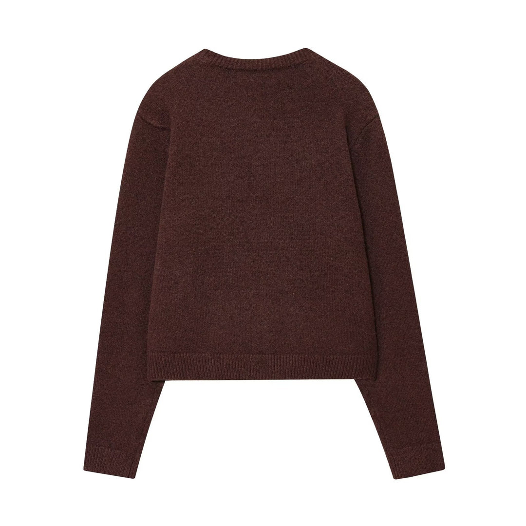 Damen elegante Strickjacke mit Knopfverschluss und Rundhalsausschnitt Drune