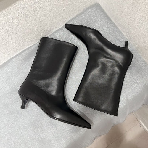 Damen Wadenhohe schlanke Stiefeletten mit spitzer Zehenpartie und niedrigem Kitten‑Absatz Drune