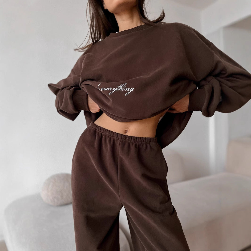 Damen bequemes Sweatshirt- und Hosen-Set mit elastischem Bund Drune