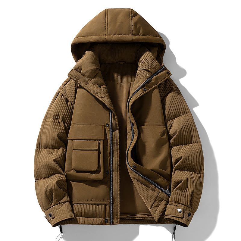 Herren Gepolsterte Winterjacke mit Kapuze, gesteppte Ärmel und Cargo-Taschen Drune
