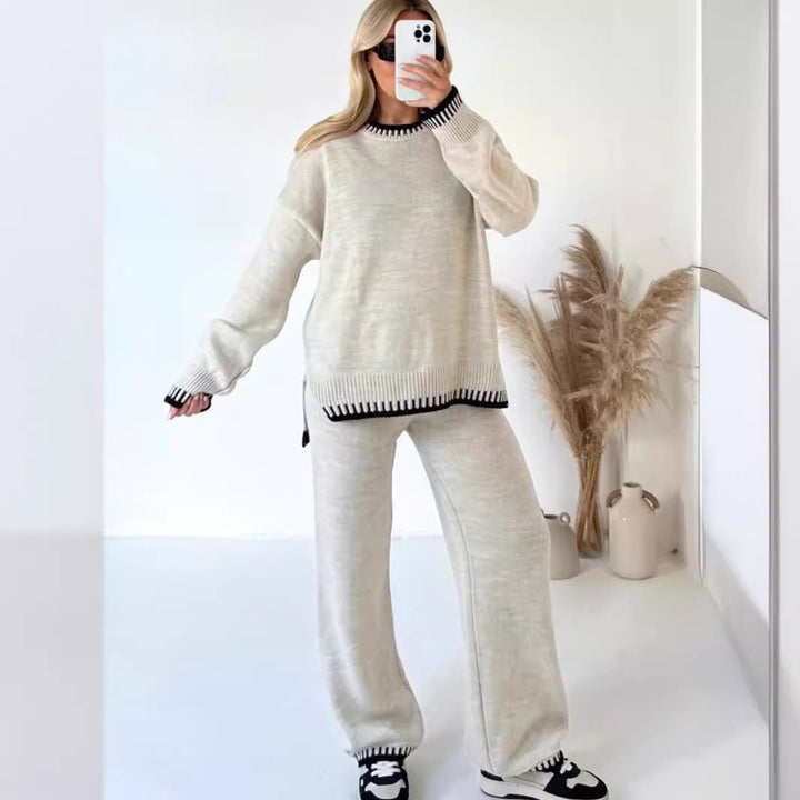 Damen oversized Strickset mit kontrastierenden Ziernähten Drune