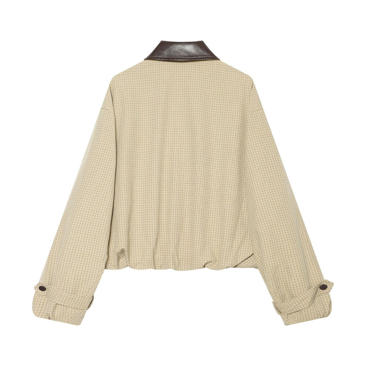 Damen Cropped-Boxy-Übergangsjacke mit Karomuster und kontrastierendem Kunstlederkragen Drune