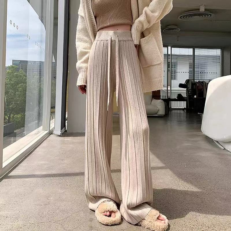 Damen weite Hosen mit vertikalem Streifendesign und elastischem Bund Drune