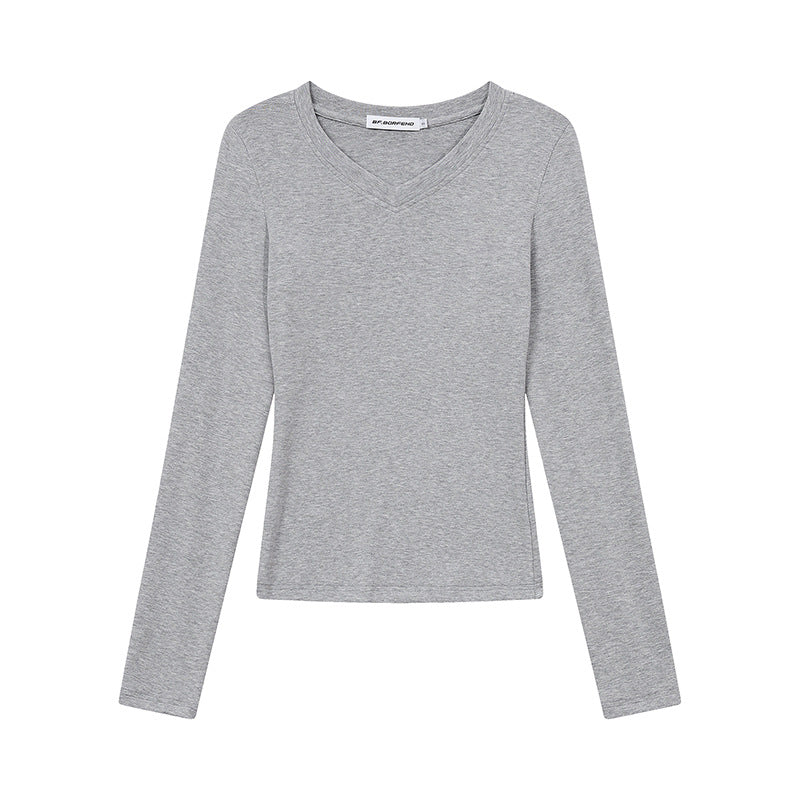 Damen Langarmshirt mit V-Ausschnitt und tailliertem Slim-Fit Drune
