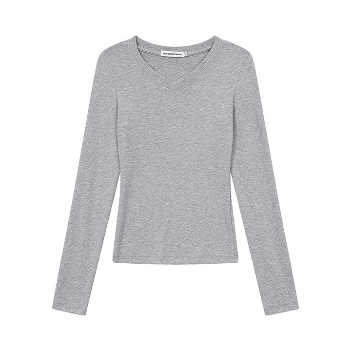 Damen Langarmshirt mit V-Ausschnitt und tailliertem Slim-Fit Drune