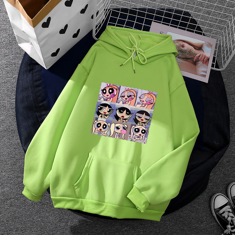 Damen nan übergroßer Kapuzenpullover mit Kängurutasche und humorvollem Comicprint Drune