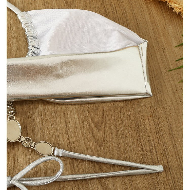 Damen Glänzender Bikini mit Neckholder-Design Drune