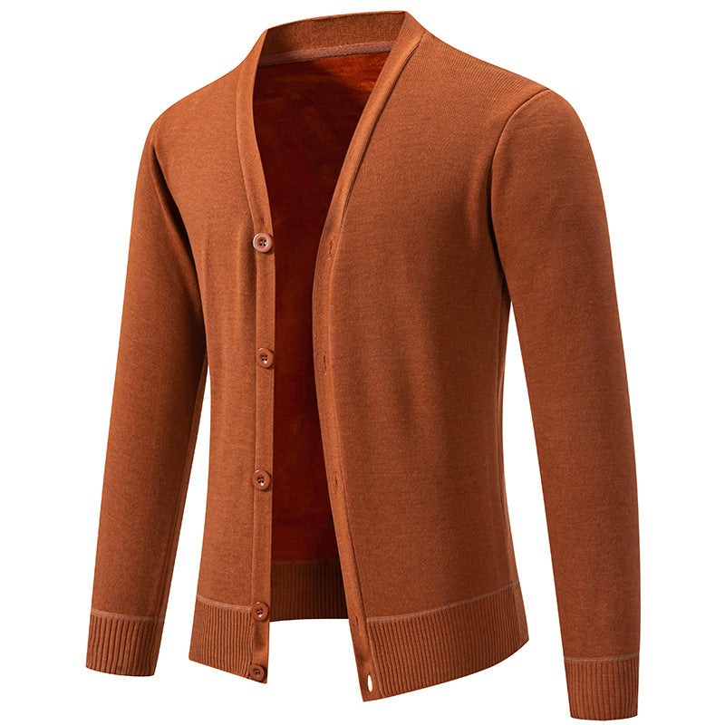 Herren nan leichte Feinstrick-Strickjacke mit V-Ausschnitt, verdeckter Knopfleiste und elastischem Rippbündchen Drune