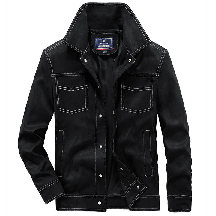 Herren Veloursimitation-Truckerjacke mit Kontrastnähten und Overshirt-Schnitt Drune