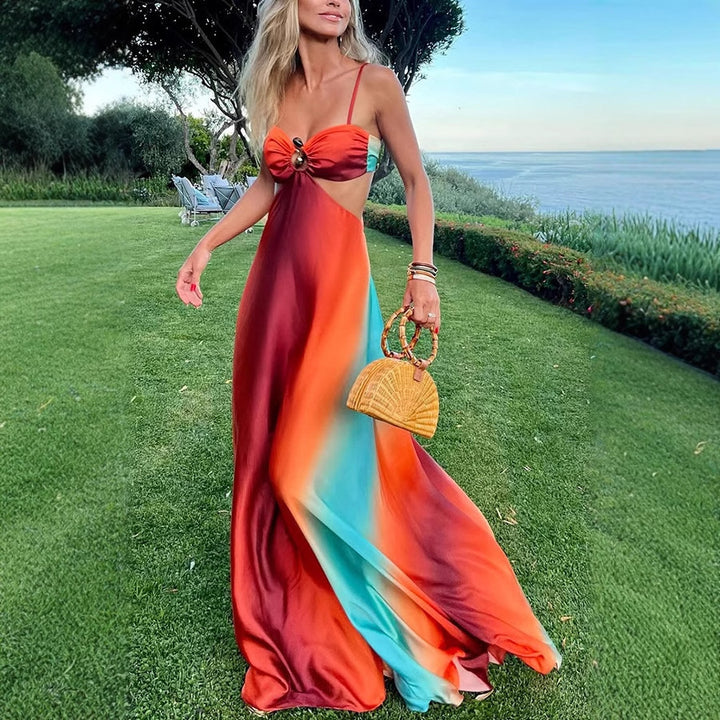 Damen Maxikleid mit verführerischem Wickeldesign und schimmernden Farbverläufen Drune