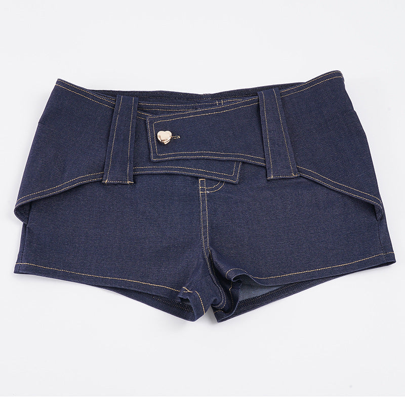 Damen Denim-Shorts mit hohem Tailleinsatz und modischen Akzenten Drune