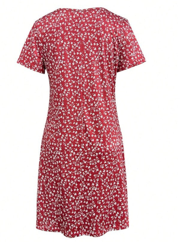 Damen Kurzarm Kleid mit floralem Design und bequemem Schnitt Drune