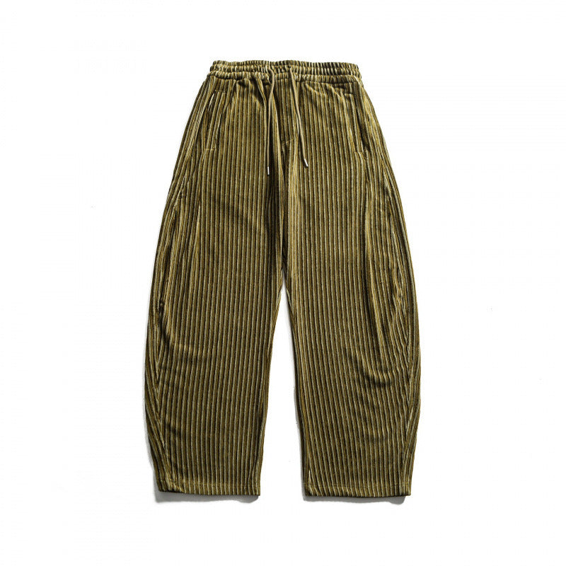 Unisex Weite Cord-Optik Loungehose mit Kordelzug und vertikalen Streifen Drune