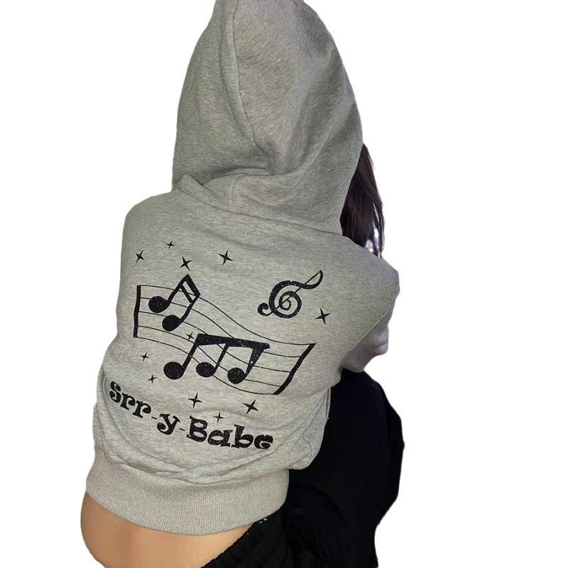 Damen Cropped Kapuzenpullover mit musikalischem Motiv Drune