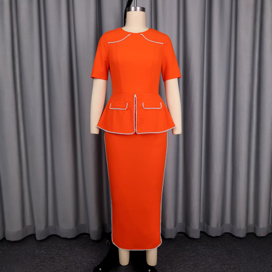 Damen elegantes Kleid mit dekorativen Perlenakzenten Drune