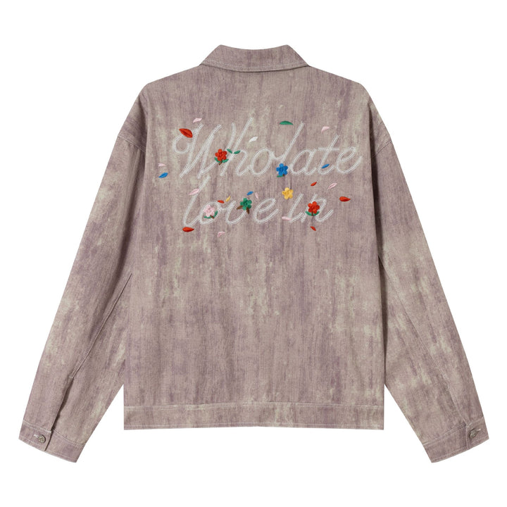 Damen Kurzjacke im Oversized-Workwear-Look mit Blumenstickerei Drune