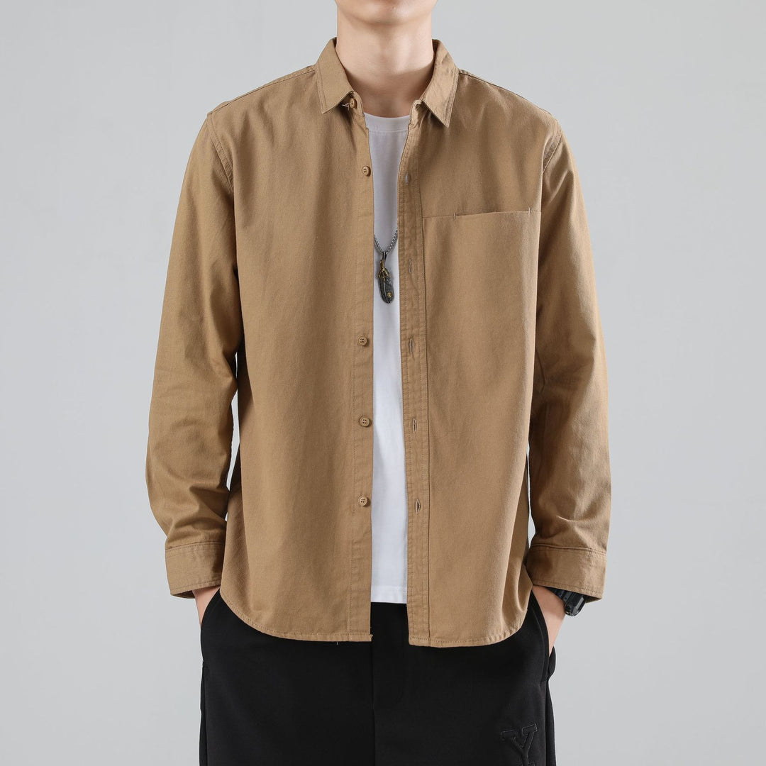 Herren Lockeres Baumwoll-Overshirt mit Brusttasche und leichter Struktur Drune
