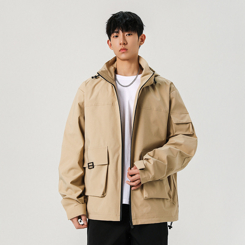 Herren Oversize Utility-Jacke mit technischer Softshell, Kapuze und Mehrfachtaschen Drune