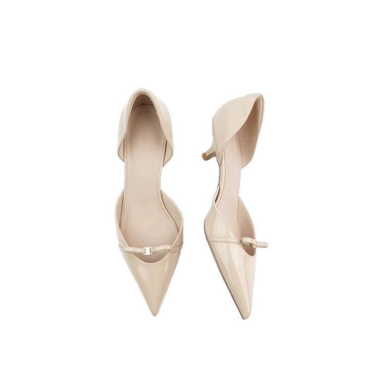 Damen Elegante Lack‑D'Orsay‑Pumps mit spitzer Zehenkappe, niedrigem Kittenabsatz und zartem Zierriemchen Drune
