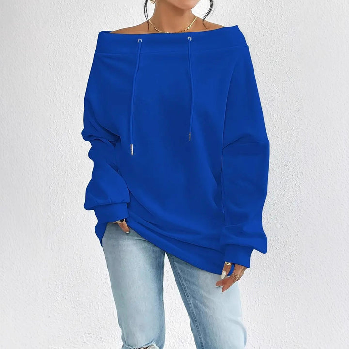 Damen lässiges Sweatshirt mit offener Schulterpartie und Kordelzug Drune