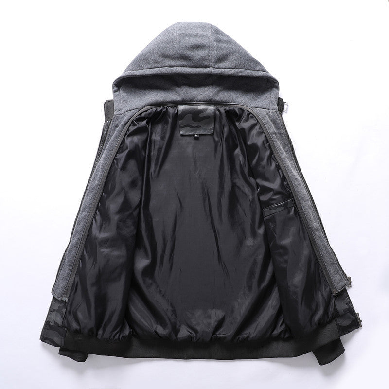 Herren Modische Kunstlederjacke im Military-Stil Drune