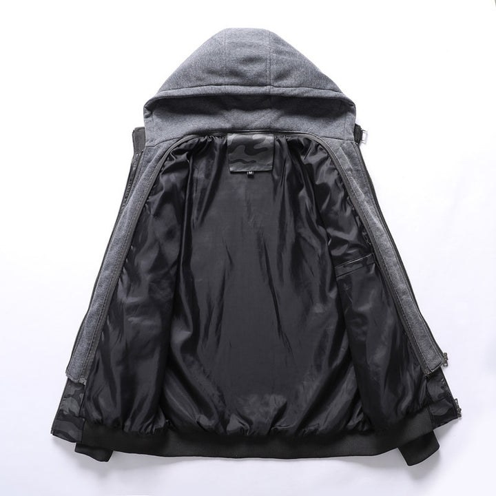 Herren Modische Kunstlederjacke im Military-Stil Drune