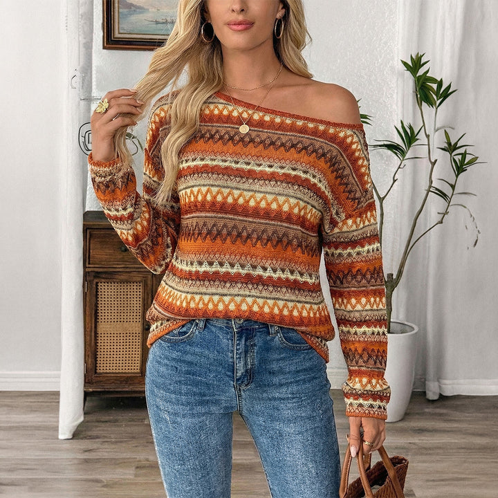 Damen nan Oversize Strickpullover mit asymmetrischem Schulterauschnitt und Norwegermuster Drune