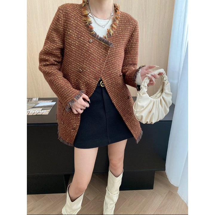 Damen lässige Longjacke mit strukturiertem Gewebe und dekorativen Knöpfen Drune
