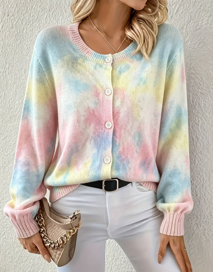 Damen Leichter Jacquard‑Strickcardigan mit Leo‑Print, Rundhalsausschnitt und Knopfleiste Drune