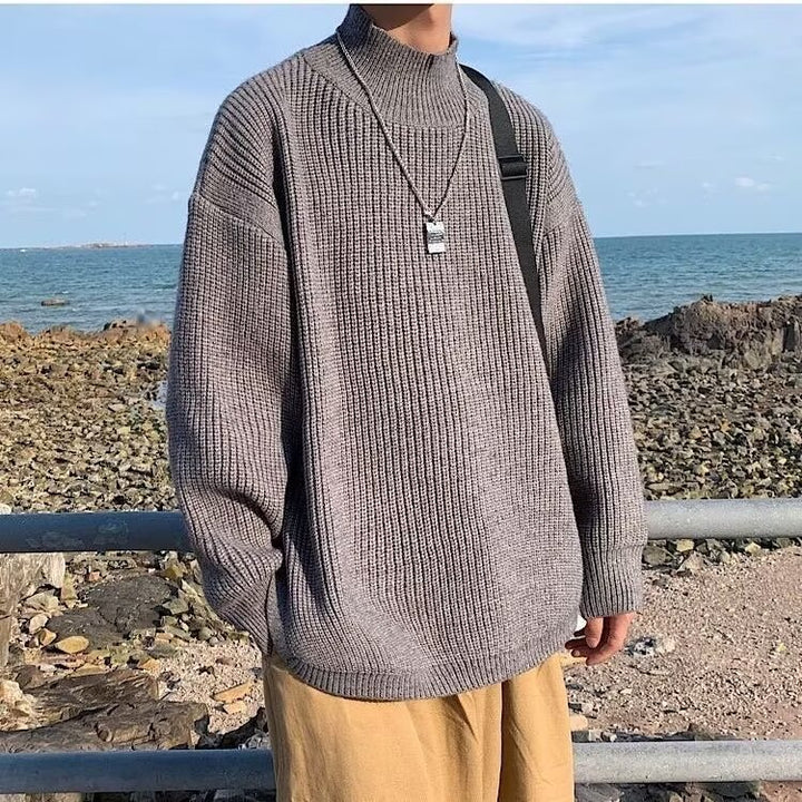 Damen Grobstrickpullover mit hohem Kragen Drune