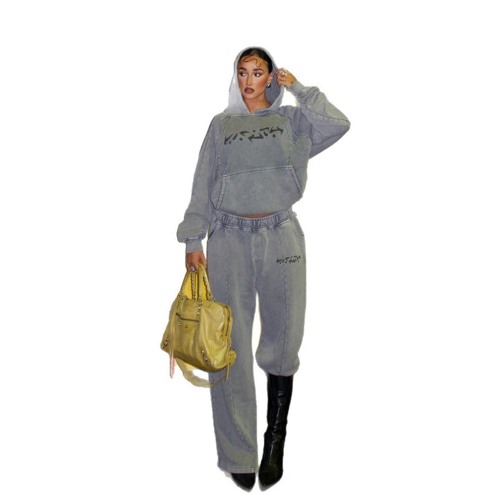 Damen Urbanes Freizeitanzug mit Kapuzenpullover und weiten Hosen Drune