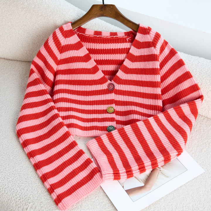 Damen modischer Strickcardigan mit bunten Knöpfen und lässigem Schnitt Drune